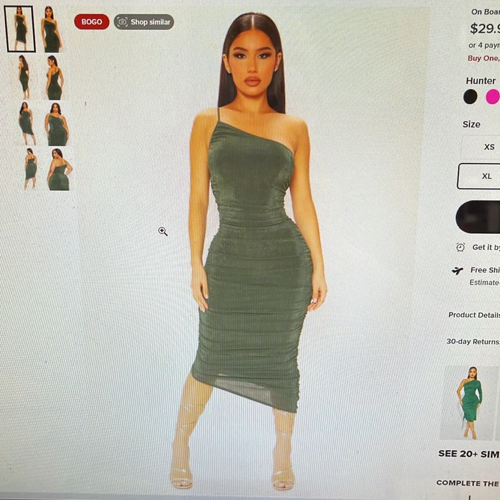 NWT Midi dress-size XL. On board slinky by FashionNova. 1 shoulder, green.